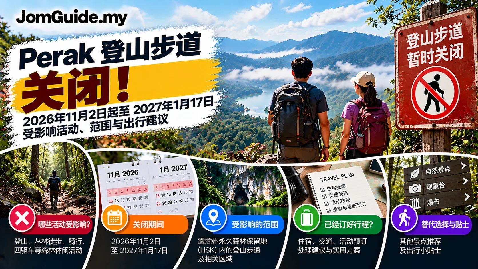Perak 登山步道11月2日起关闭！哪些地方受影响？2027年1月几时重开？