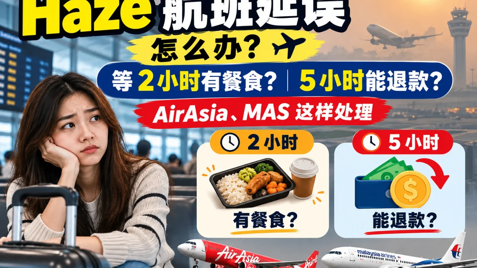 飞机因 Haze Delay：等2小时有 Meals？5小时能 Refund？AirAsia、MAS 这样处理