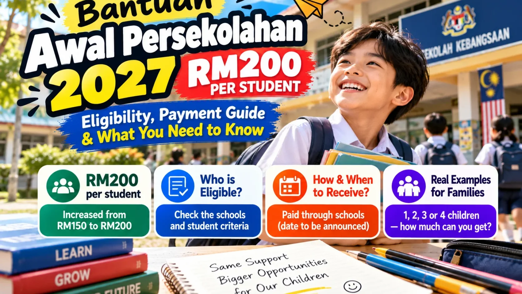 Bantuan Awal Persekolahan 2027: RM200 per Student, Eligibility and School Payments