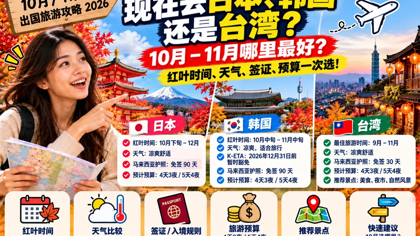 10–11月现在去哪里最好？Japan、Korea、Taiwan：红叶、天气、预算和入境条件这样选