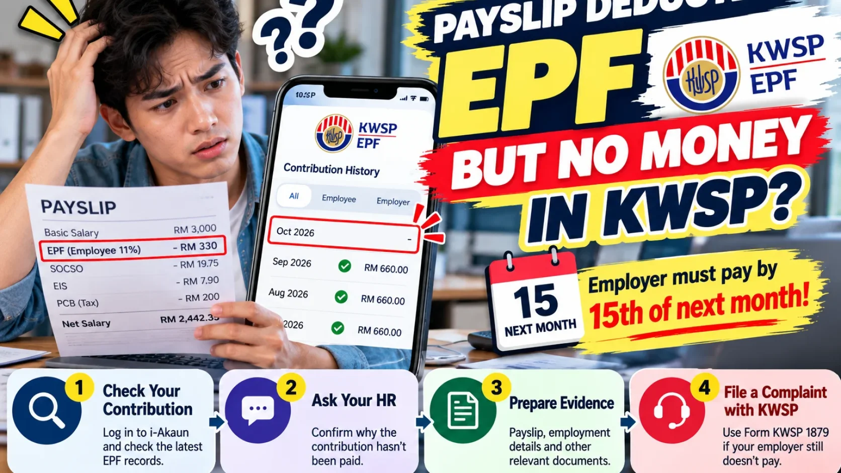 EPF Deducted on Your Payslip but Missing From i-Akaun? Ask HR, Then Check and Escalate