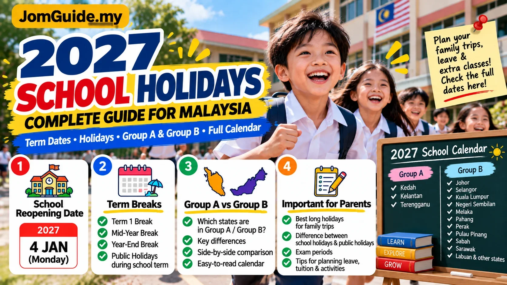 Malaysia School Holidays 2027: KPM Group A & B Calendar and Long Breaks