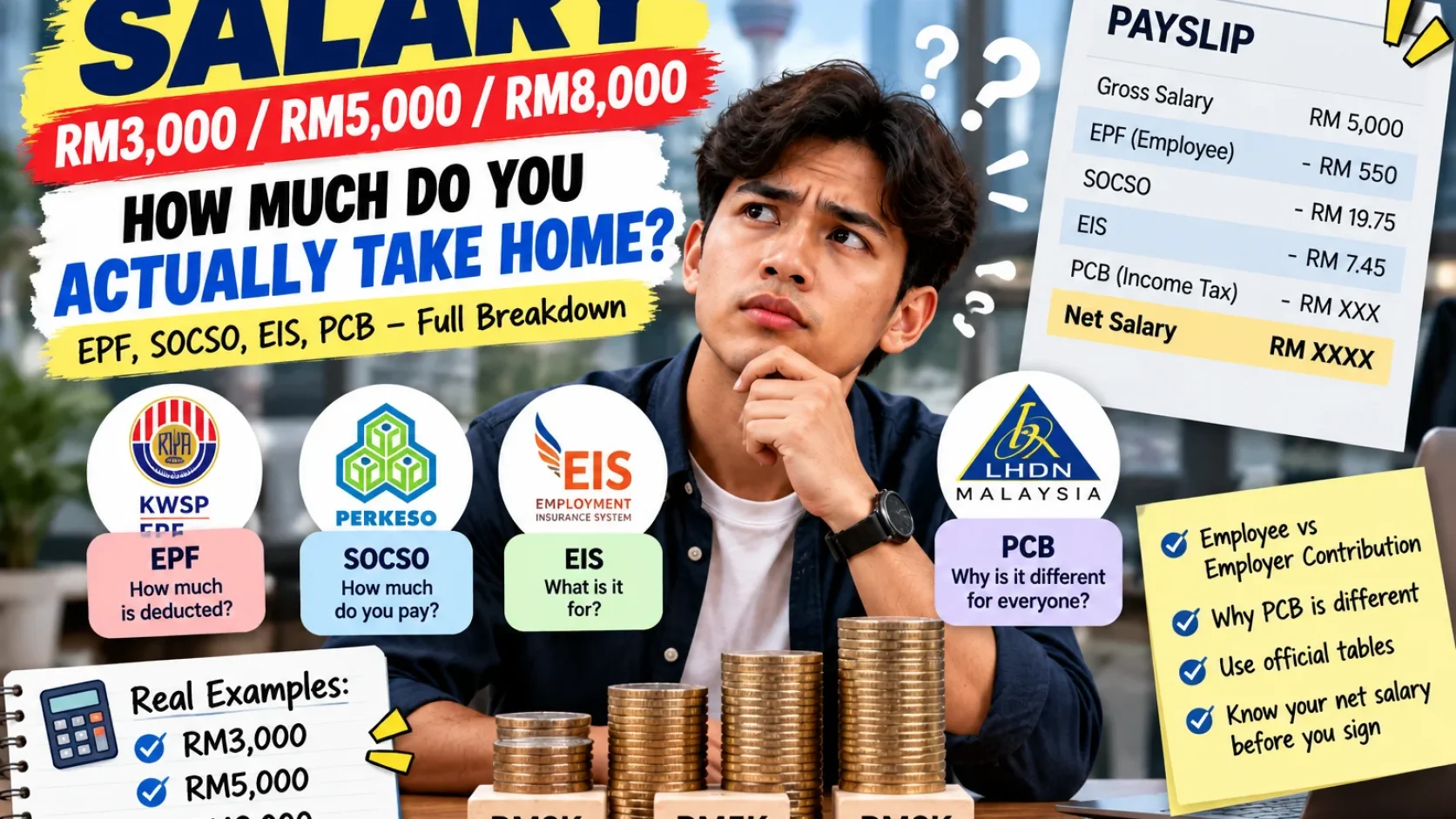 Salary RM3,000, RM5,000 or RM8,000: How Much Goes to EPF, SOCSO and EIS, and Why PCB Varies